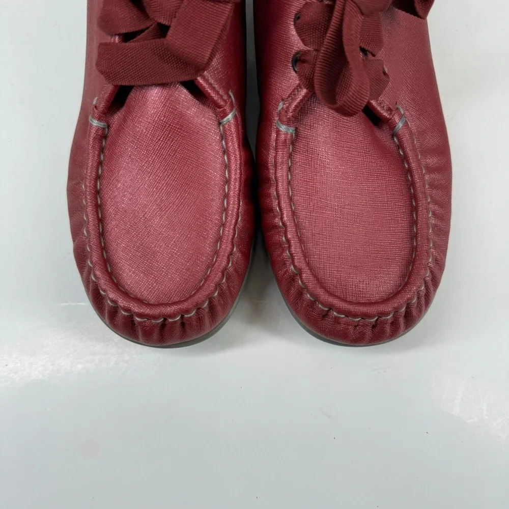 SAS Bounce Women's 11.5M Cranberry Burgundy Leather Lace-Up Wedge Moccasin Shoes